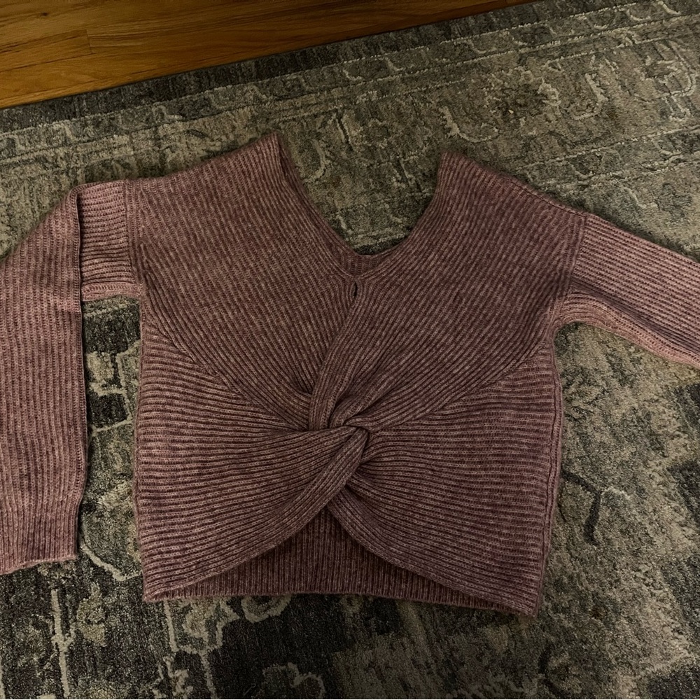 Twist Front Ribbed Sweater - Pink